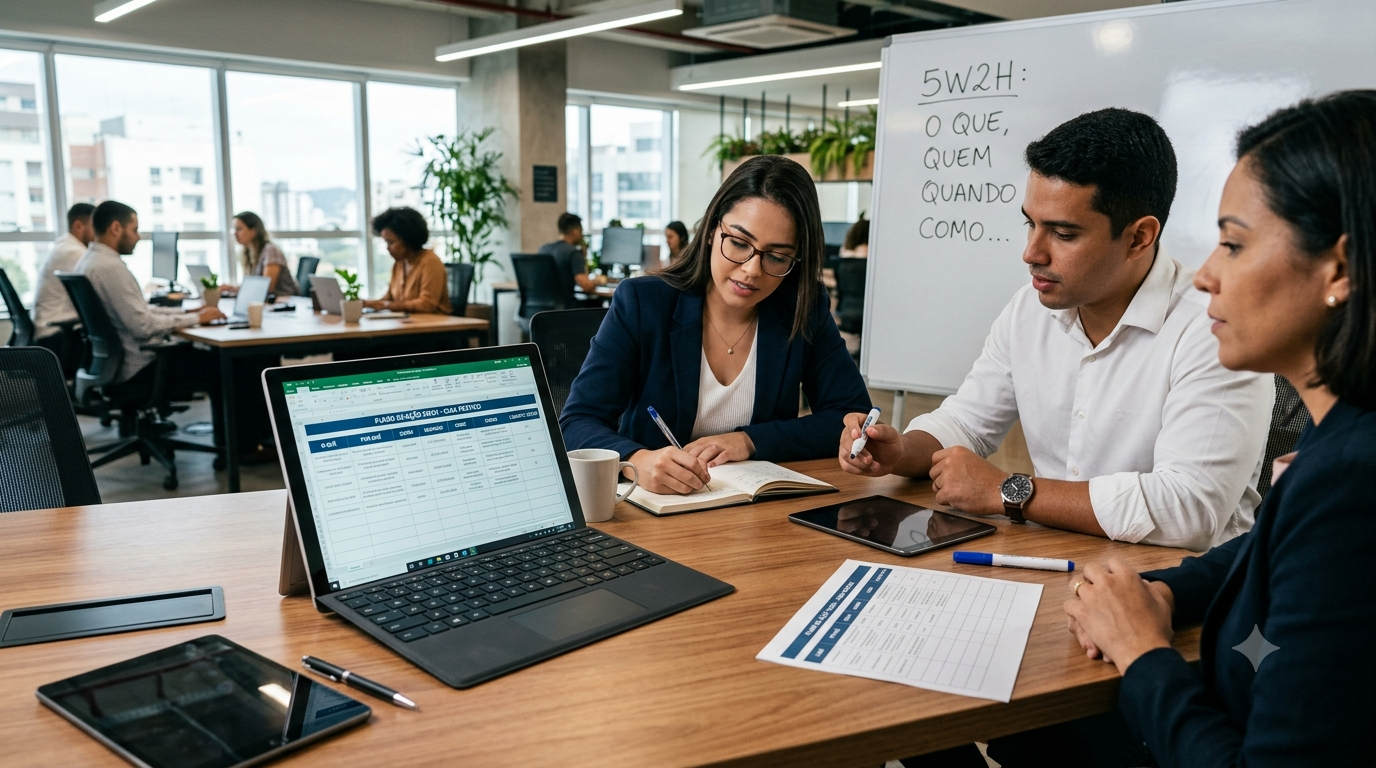 Exemplo de pessoas fazendo plano de ação 5w2h