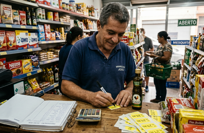 comerciante fazendo precificação de produtos