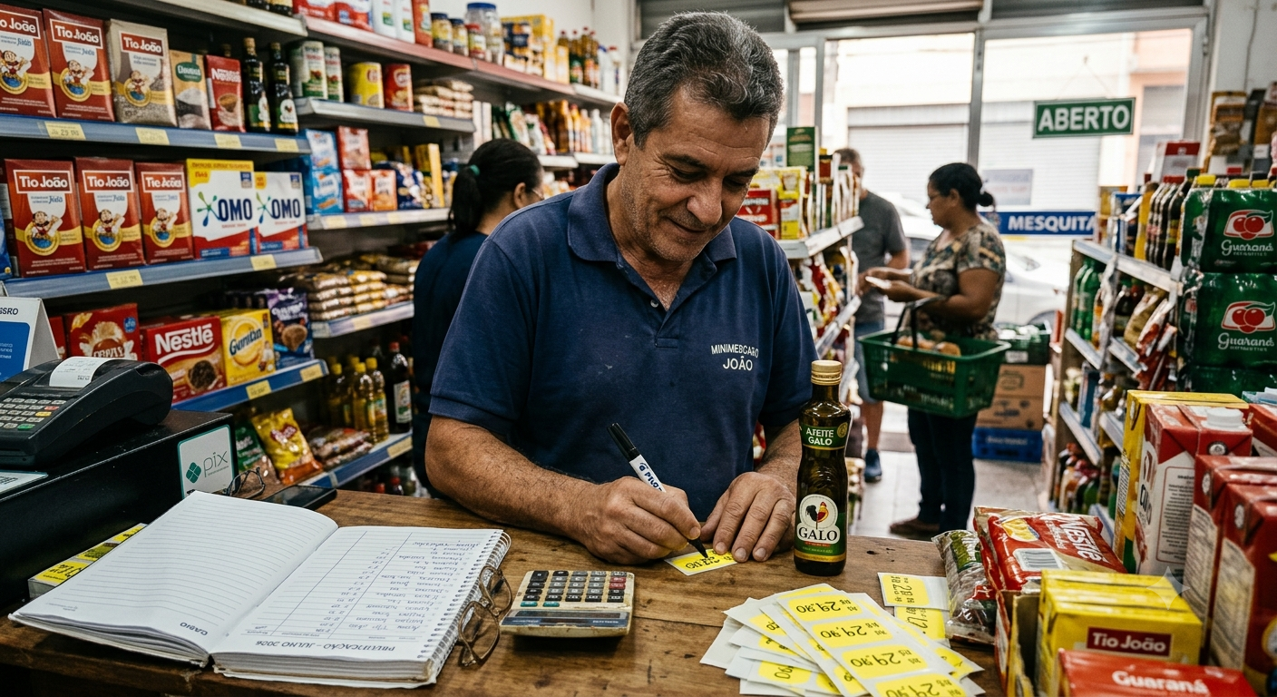 comerciante fazendo precificação de produtos