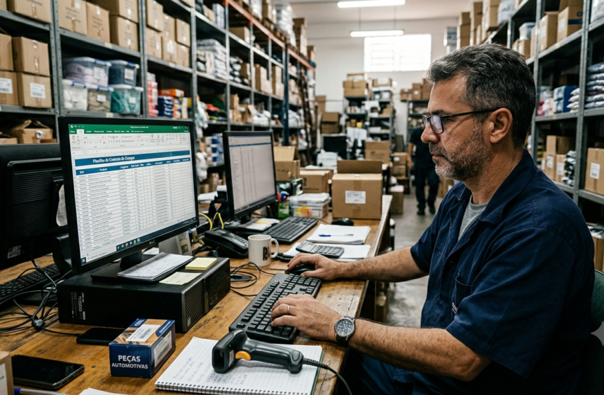 Interface de uma planilha de controle de estoque preenchida com produtos