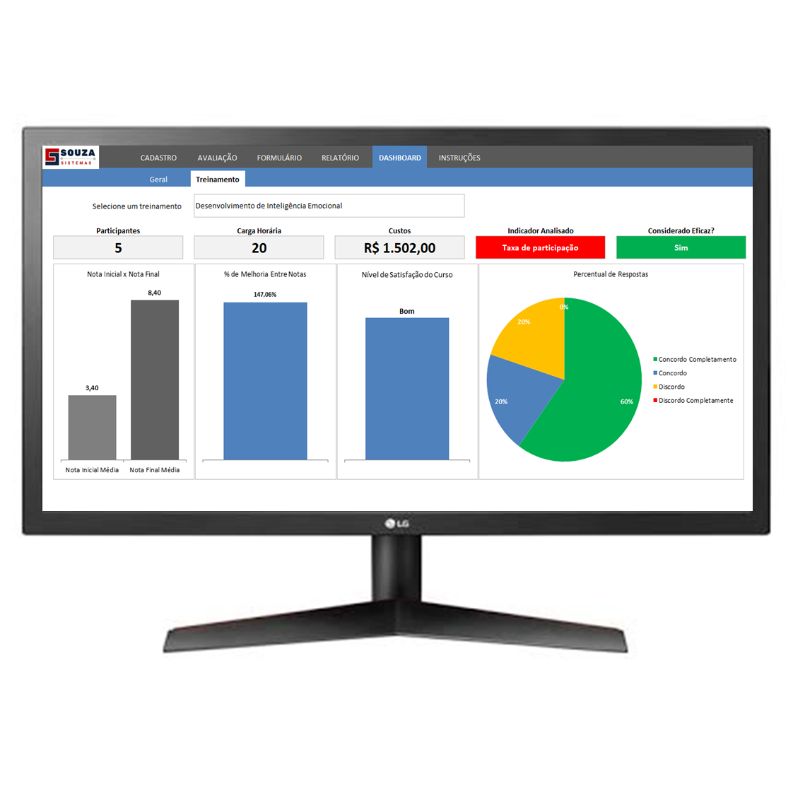 Planilha de Avaliação de Treinamento em Excel com Relatório A4 - Imagem 2