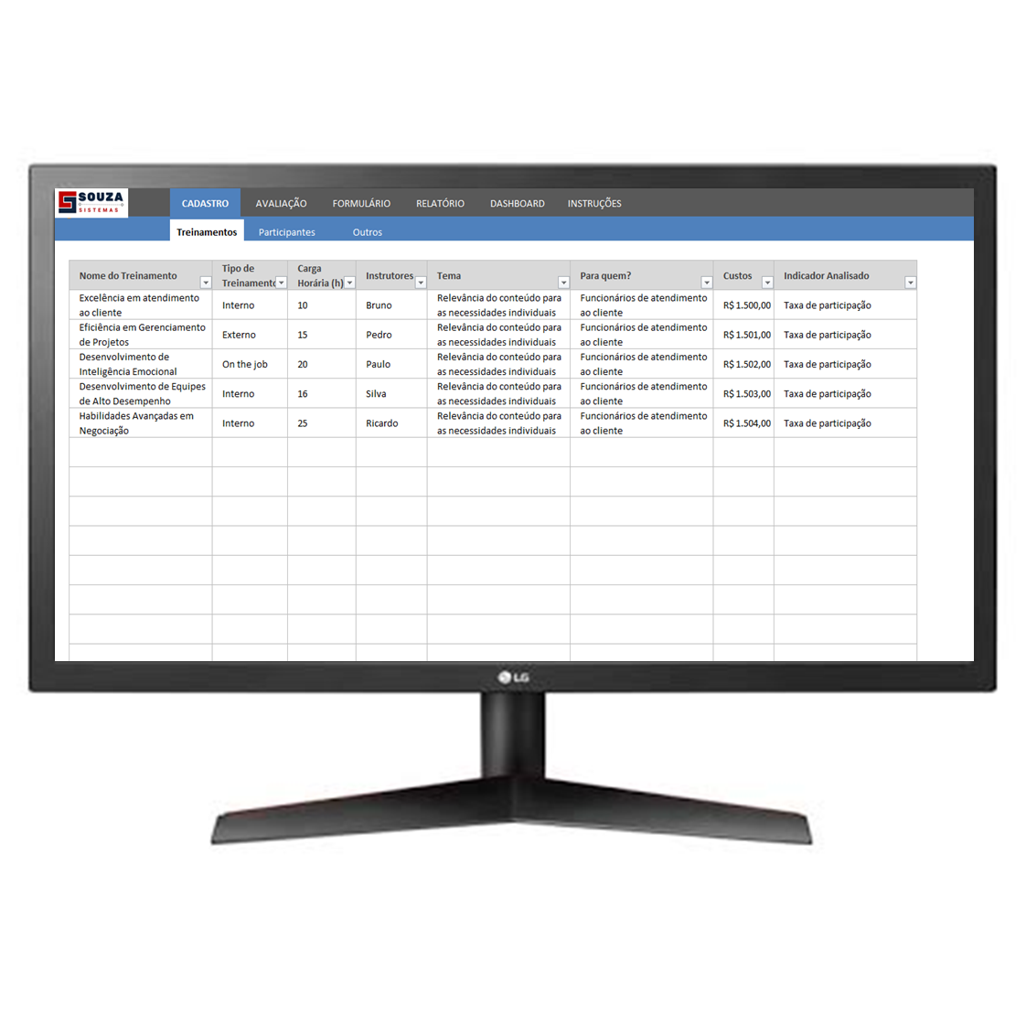 Planilha de Avaliação de Treinamento em Excel com Relatório A4 - Imagem 3