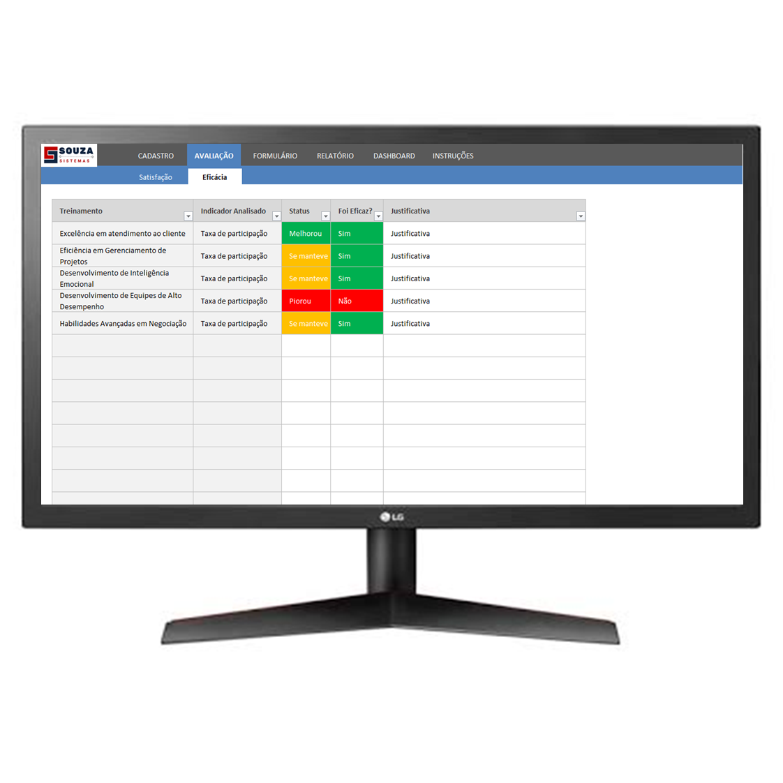 Planilha de Avaliação de Treinamento em Excel com Relatório A4 - Imagem 5