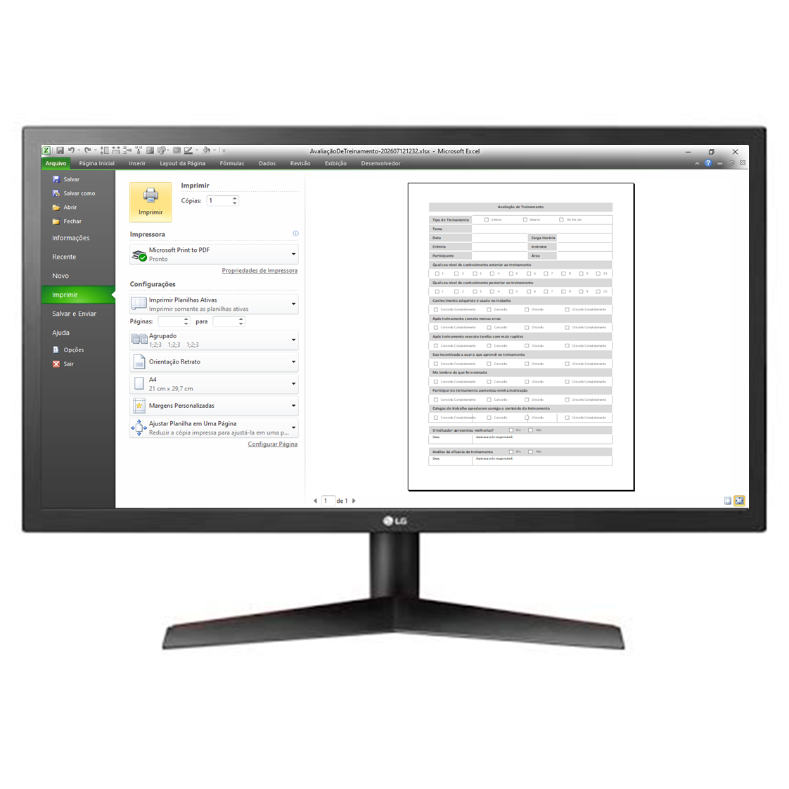 Planilha de Avaliação de Treinamento em Excel com Relatório A4 - Imagem 6
