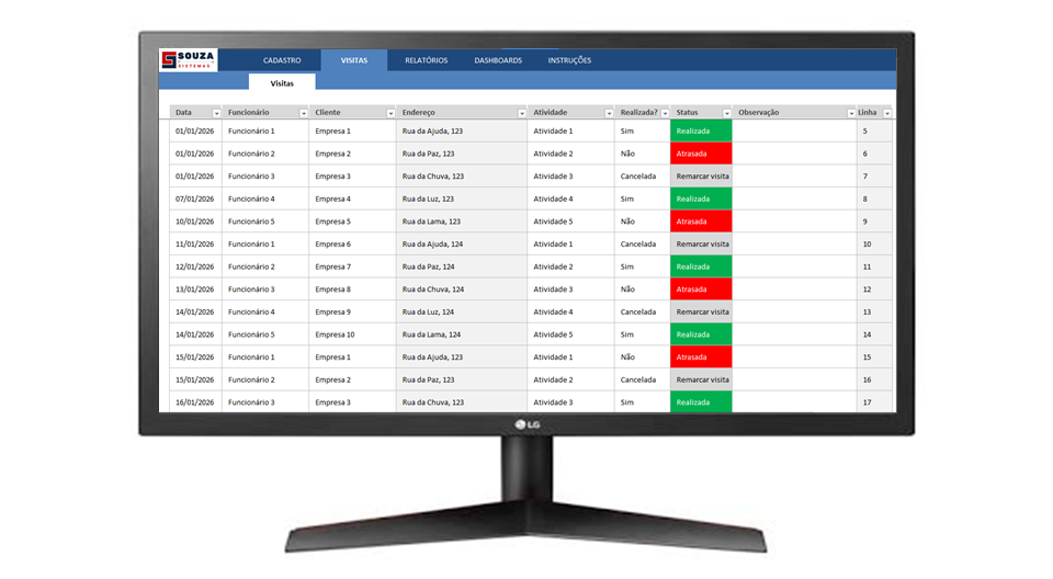 Planilha de Controle de Visitas a Clientes Excel | SOUZA Sistemas - Imagem 5